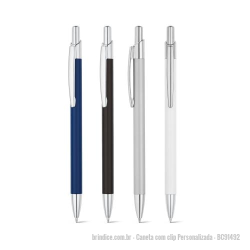 Caneta com clip personalizada - Caneta com clip Personalizada - BC91492 - Esferográfica em alumínio com clipe de metal - 169772 - Portal de Brindes Personalizados | Guia Bríndice 38 Anos - Caneta com clip