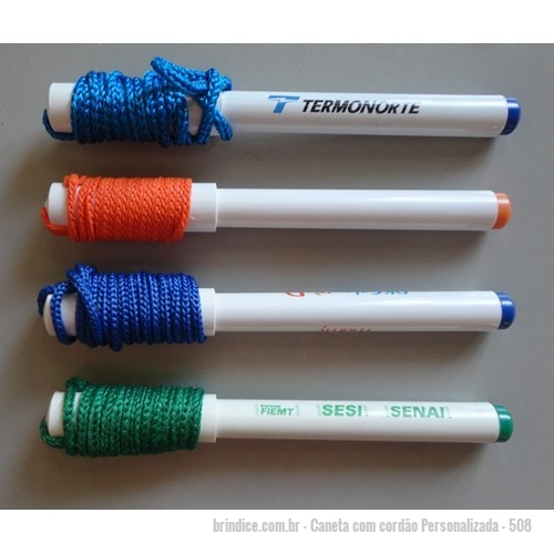Caneta com cordão personalizada - Caneta com cordão Personalizada - 508 - Caneta com cordão- impressão em silk ou impressão digital 4 cores - 69303 - Portal de Brindes Personalizados | Guia Bríndice 38 Anos - Caneta com cordão