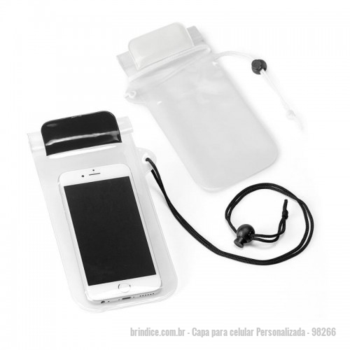 Capa para celular personalizada - Capa para celular Personalizada - 98266 - Bolsa para celular em PVC impermeável (não aconselhável imersão). A parte frontal é transparente e a parte dianteira é em branco fosco. Permite interagir com o tela a partir do exterior. A bolsa tem fechamento hermético e aba em cor com fechamento em velcro. 240 x 95 mm - 158457 - Portal de Brindes Personalizados | Guia Bríndice 38 Anos - Capa para celular