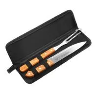 Chaveiro flutuante Personalizado | Conjunto Para Churrasco Com Duas Peças Em Estojo De Nylon Com Ziper. Contendo Faca E Garfo Com Cabo De Madeira Marrom.  Tamanho Estojo 34 X 8,5cm