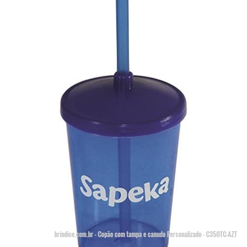 Copão com tampa e canudo personalizado - Copão com tampa e canudo Personalizado - C350TC-AZT - COPO 350 ML COM TAMPA E CANUDO - 154150 - Portal de Brindes Personalizados | Guia Bríndice 38 Anos - Copão com tampa e canudo