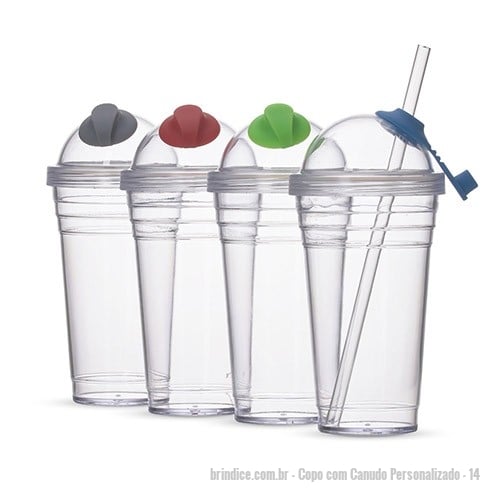 Copo com Canudo personalizado - Copo com Canudo Personalizado - 14 - Copo plástico 480ml com tampa e canudo. Material plástico translúcido resistente e rígido, possui três faixa superiores em relevo, tampa rosqueável de formato esférico com tampa emborrachada para canudo. Acompanha canudo. - 90916 - Portal de Brindes Personalizados | Guia Bríndice 38 Anos - Copo com Canudo