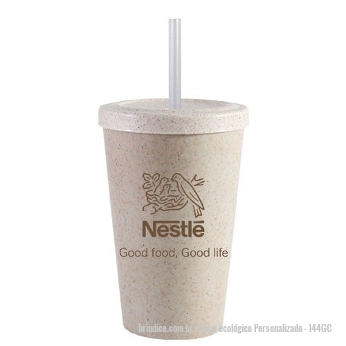 Copo ecológico personalizado - Copo ecológico Personalizado - 144GC - Capacidade para 320ml. Copo sustentável feito com 50% de fibra de madeira e 50% de Plástico Premium (PP). Cores inovadoras, design moderno e acabamento impecável, feito em material atóxico e resistente ao micro-ondas e máquina de lavar. Acompanha tampa e canudo. - 161528 - Portal de Brindes Personalizados | Guia Bríndice 38 Anos - Copo ecológico