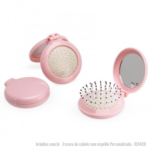Escova de cabelo com espelho personalizada - Escova de cabelo com espelho Personalizada - 10342B - Escova com espelho em material plástico com acabamento leitoso. - 149734 - Portal de Brindes Personalizados | Guia Bríndice 38 Anos - Escova de cabelo com espelho
