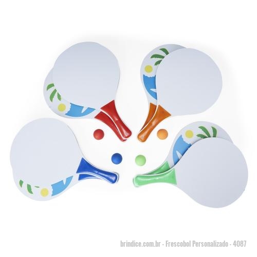 Frescobol personalizado - Frescobol Personalizado - 4087 - Kit frescobol em MDF com embalagem de malha plástica. Contém 2 raquetes de madeira com pegador de revestimento plástico e bolinha emborrachada.  23,5 x 37,7 cm - 149916 - Portal de Brindes Personalizados | Guia Bríndice 38 Anos - Frescobol
