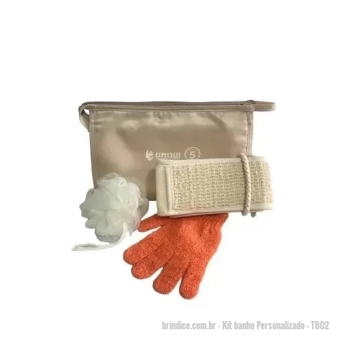 Kit banho personalizado - Kit banho Personalizado - TB02 - 1 Necessaire 1 Bucha 1 Esponja para costas 1 Luva esfoliante de banho - 168140 - Portal de Brindes Personalizados | Guia Bríndice 38 Anos - Kit banho