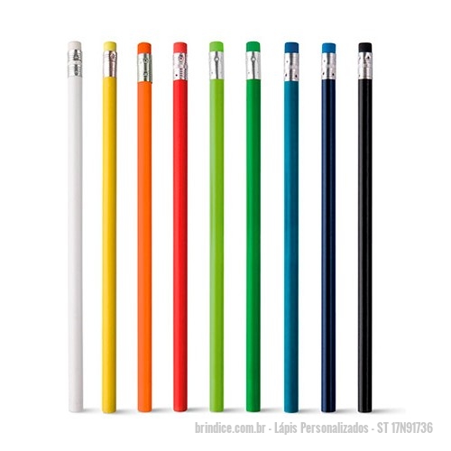 Lápis personalizados - Lápis Personalizados - ST 17N91736 - Lápis com Borracha Personalizado, Disponíveis em diversas opções de cores e com borracha colorida na ponta, o lápis com borracha personalizado é o brinde certo para ações de marketing em eventos de todos os tipos. Confeccionado em material de alta qu - 148348 - Portal de Brindes Personalizados | Guia Bríndice 38 Anos - Lápis