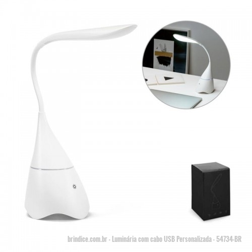 Luminária com cabo USB personalizada - Luminária com cabo USB Personalizada - 54734-BR - LUMINÁRIA DE MESA COM CAIXA DE SOM - 154280 - Portal de Brindes Personalizados | Guia Bríndice 38 Anos - Luminária com cabo USB