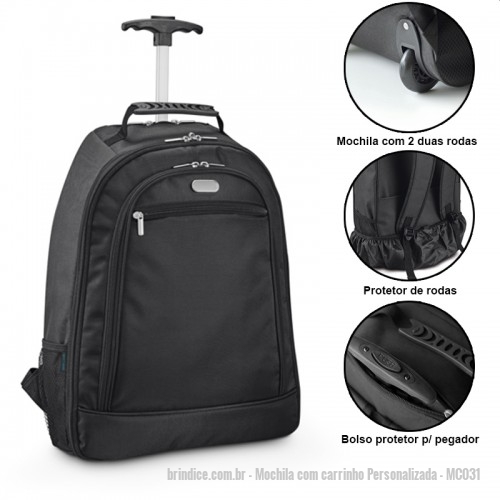 Mochila com carrinho personalizada - Mochila com carrinho Personalizada - MC031 - Mochila Carrinho Trolley com Porta Notebook - 114938 - Portal de Brindes Personalizados | Guia Bríndice 38 Anos - Mochila com carrinho