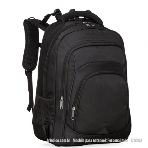 Mochila para notebook personalizada - Mochila para notebook Personalizada - IZ9263 - Mochila de alta confecção em poliéster com detalhes em nylon. Com amplo espaço, possui compartimento grande bom bolso para notebook, compartimento mediano com divisórias para documentos, canetas, eletrônicos e entre outros; compartimento frontal e bolsos laterais em malha. Contém duas alças de mãos, sendo uma de nylon e outra com acabamento de poliéster revestido com espuma, Altura : 51 cm Largura : 40 cm Profundidade : 21 cm - 109259 - Portal de Brindes Personalizados | Guia Bríndice 38 Anos - Mochila para notebook