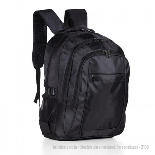 Mochila para notebook personalizada - Mochila para notebook Personalizada - 2103 - Mochila de nylon 31 litros com quatro compartimentos, sendo o principal com bolso para notebook 156. A mochila possui bolsos laterais em malha, alça de compensação e duas alças de mãos. - 120143 - Portal de Brindes Personalizados | Guia Bríndice 38 Anos - Mochila para notebook