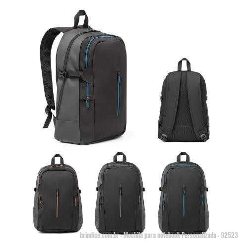 Mochila para notebook personalizada - Mochila para notebook Personalizada - 92523 - Mochila para notebook em 900D e c. sintético com 2 compartimentos principais e bolso frontal. O compartimento posterior é forrado e tem divisória almofadada para notebook até 15,6 e bolso em tela, com zipper. O compartimento médio também é forrado e contém divesos bolsos interiores. A parte posterior e alças são almofadadas. - 143526 - Portal de Brindes Personalizados | Guia Bríndice 38 Anos - Mochila para notebook