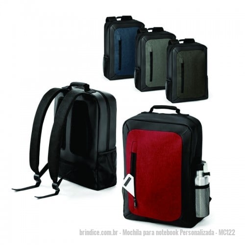 Mochila para notebook personalizada - Mochila para notebook Personalizada - MC122 - A opção perfeita para se destacar da concorrência. Disponível em diversas cores, a Mochila para notebook é confeccionada em Nylon 600D de alta densidade e poliéster 600D impermeável. com compartimento principal almofadado para notebook de até 15.6''. Possui bolso frontal com zíper. Dois bolsos laterais em tela. Parte posterior almofadada, com sistema de apoio acolchoado para as costas e alças almofadadas. 280 x 400 x 110 mm - 149241 - Portal de Brindes Personalizados | Guia Bríndice 38 Anos - Mochila para notebook