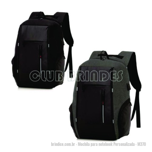 Mochila para notebook personalizada - Mochila para notebook Personalizada - M370 - Parte externa: 2 Bolsos frontais com ziper; 2 Bolsos laterais; Alça de mão e ombro acolchoadas; Engate para Mala de viagem; Conector USB na lateral. Parte interna: Compartimento para notebook. Tamanho total do Notebook - 15.6" Mochila Impermeável - 155109 - Portal de Brindes Personalizados | Guia Bríndice 38 Anos - Mochila para notebook