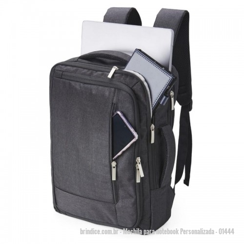 Mochila para notebook personalizada - Mochila para notebook Personalizada - 01444 - Mochila de poliéster impermeável 19 litros com 4 compartimentos, sendo o principal com bolso para notebook 15,6 e compartimento com bolso sanfonado, ideal para documentos. Com divisórias internas para acessórios, a mochila possui suporte externo USB, alça para engate em malas de viagem e duas alças de mãos, sendo uma delas para o transporte da mochila no formato pasta. - 160824 - Portal de Brindes Personalizados | Guia Bríndice 38 Anos - Mochila para notebook
