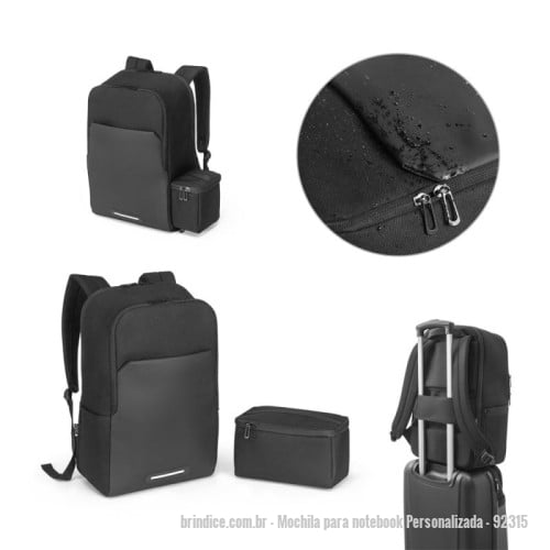 Mochila para notebook personalizada - Mochila para notebook Personalizada - 92315 - Mochila 2 em 1 com bolsa térmica que permite a sua utilização em conjunto ou separado. Mochila em 900D poliéster reciclado (100% rPET) com bolso e fundo em 600D, poliéster reciclado (100% rPET), de alta densidade com revestimento resistente à água. A mochila é totalmente almofadada e tem interior forrado em 210D poliéster reciclado (100% rPET). Possui 2 compartimentos principais: um compartimento traseiro almofadado para notebook até 17.3” e um compartimento frontal espaçoso com divisória amovível que permite arrumar a sua bolsa térmica no fundo (inclusa). Bolso frontal com zíper e detalhe refletor. Bolso lateral ideal para transportar a sua squeeze e parte posterior com acolchoamento extra e alça para trolley. Capacidade até 20 L. A bolsa térmica almofadada em 900D rPET com isolamento em PEVA. Capacidade 4,5 L. Mochila: 300 x 460 x 160 mm | Bolsa térmica: 240 x 150 x 140 mm - 166431 - Portal de Brindes Personalizados | Guia Bríndice 38 Anos - Mochila para notebook