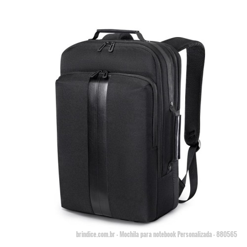 Mochila para notebook personalizada - Mochila para notebook Personalizada - 880565 - Mochila premium, produzida com couro  acolchoado, alças de ombro acolchoadas, interior com divisórias com zíper para acomodar pequenos objetos, dois bolsos frontais com zíper, na parte das costas uma divisória com zíper, engate para mala de viagem, aceita notebook de até 15,6”, porta USB tipo C na lateral. - 166447 - Portal de Brindes Personalizados | Guia Bríndice 38 Anos - Mochila para notebook