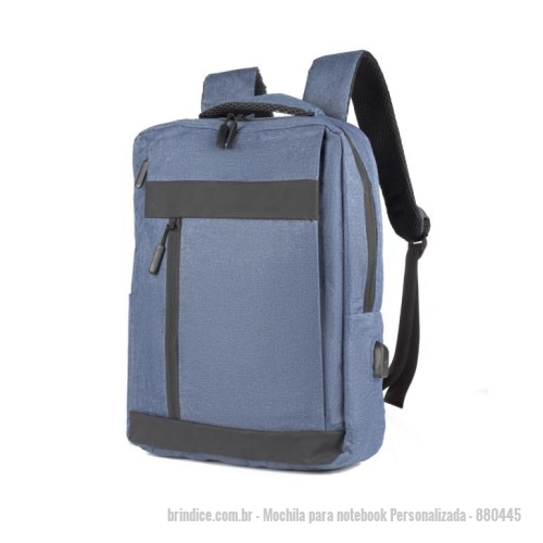 Mochila para notebook personalizada - Mochila para notebook Personalizada - 880445 - Mochila p/ Notebook em tecido poliéster. Parte externa: Alças de mão e de ombro acolchoadas; 2 bolsos frontais com zíper; Conector USB na lateral; Parte interna: Compartimento para Notebook, Tamanho total do Notebook - 15,6" - 166474 - Portal de Brindes Personalizados | Guia Bríndice 38 Anos - Mochila para notebook
