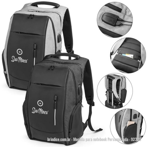 Mochila para notebook personalizada - Mochila para notebook Personalizada - 92320 - A Mochila para Notebook em 900D e Tarpaulin é a escolha ideal para quem precisa de praticidade e segurança no dia a dia. Com dois compartimentos principais e diversos bolsos internos, ela organiza seus itens com eficiência. O compartimento principal conta com uma divisória almofadada, ideal para proteger notebooks de até 17". Além disso, possui dois bolsos frontais, dois laterais com zíper e um bolso oculto nas costas, garantindo fácil acesso e segurança. A mochila também conta com uma tira de transporte para trolley e alças e parte posterior almofadadas para maior conforto. Com capacidade de até 30L, ela combina resistência, estilo e funcionalidade em um único acessório. - 171037 - Portal de Brindes Personalizados | Guia Bríndice 38 Anos - Mochila para notebook
