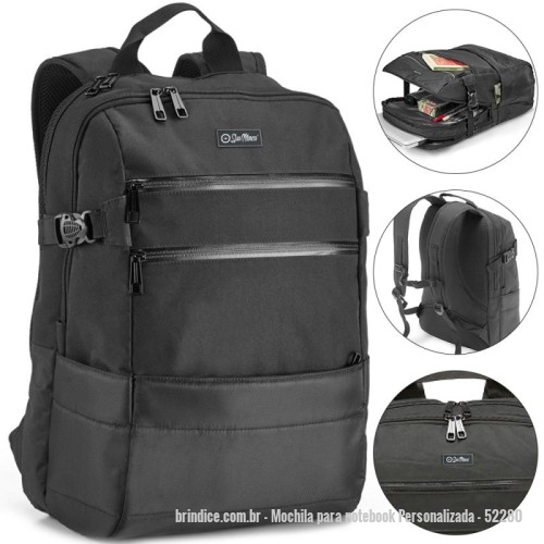 Mochila para notebook personalizada - Mochila para notebook Personalizada - 52280 - A mochila ideal para quem busca praticidade e proteção! Confeccionada em 840D jacquard, oferece durabilidade e resistência. Seu compartimento posterior é totalmente forrado e conta com divisórias almofadadas para acomodar um notebook de até 15.6'' e um tablet de 10.5''. Já o compartimento frontal possui diversos bolsos organizadores para seus itens essenciais. Para maior conforto, a mochila conta com 3 bolsos frontais, 2 bolsos laterais, parte posterior acolchoada, sistema de apoio para as costas e alças almofadadas. Com capacidade para até 25L, é a escolha perfeita para o seu dia a dia! - 171038 - Portal de Brindes Personalizados | Guia Bríndice 38 Anos - Mochila para notebook