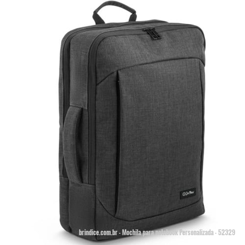 Mochila para notebook personalizada - Mochila para notebook Personalizada - 52329 - Mochila personalizada híbrida confeccionada em material resistente, oferecendo versatilidade com dois modos de uso. Pode ser utilizada como mochila, contando com parte posterior e alças almofadadas, que podem ser ocultadas para maior praticidade. Também pode ser transportada como pasta, através de uma alça de mão reforçada e confortável. Possui dois compartimentos principais, sendo um dedicado ao armazenamento de notebook de até quinze polegadas e seis décimos e outro com múltiplos bolsos para organização de acessórios. Conta ainda com um bolso frontal com fechamento seguro e uma faixa traseira para encaixe em malas de viagem. Capacidade de até quatorze litros. - 171219 - Portal de Brindes Personalizados | Guia Bríndice 38 Anos - Mochila para notebook