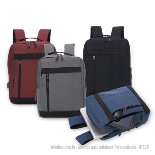 Mochila para notebook personalizada - Mochila para notebook Personalizada - 01325 - Mochila de nylon 21 litros com três compartimentos, sendo o principal com bolso para notebook de até 15,6 polegadas. Com divisórias internas para acessórios, a mochila possui bolso lateral e suporte externo usb. - 173696 - Portal de Brindes Personalizados | Guia Bríndice 38 Anos - Mochila para notebook
