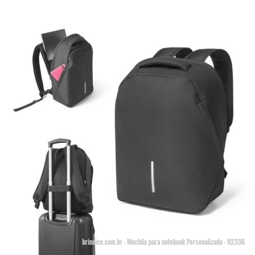 Mochila para notebook personalizada - Mochila para notebook Personalizada - 92336 - Mochila para notebook em 600D ripstop. Sistema antirroubo: compartimento principal com divisória para notebook até 15.6" e bolso frontal com duplo acesso. Contém alça de transporte para trolley e alças e parte posterior almofadadas. Elemento refletor na parte frontal da mochila. Capacidade até 17 L. 310 x 410 x 155mm - 173786 - Portal de Brindes Personalizados | Guia Bríndice 38 Anos - Mochila para notebook