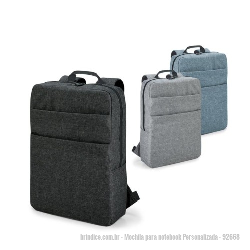 Mochila para notebook personalizada - Mochila para notebook Personalizada - 92668 - Mochila para notebook em 600D de alta densidade com um compartimento com divisória almofadada para notebook até 15.6''. Interior forrado e almofadado. Mochila com 2 bolsos frontais, parte posterior e alças almofadadas. Capacidade até 10 L. 295 x 390 x 100 mm - 173802 - Portal de Brindes Personalizados | Guia Bríndice 38 Anos - Mochila para notebook
