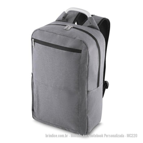 Mochila para notebook personalizada - Mochila para notebook Personalizada - MC220 - Mochila p/ notebook em tecido poliéster 300D e interior em 190T. Parte externa: Alça de mão em haste de metal. Alça de ombro acolchoada. Bolso lateral em malha. Dois bolsos frontais com ziper. Parte interna: Compartimento acolchoado p/ notebook, 45x29cm. Tamanho total do Notebook - 15,6¨ - 173895 - Portal de Brindes Personalizados | Guia Bríndice 38 Anos - Mochila para notebook