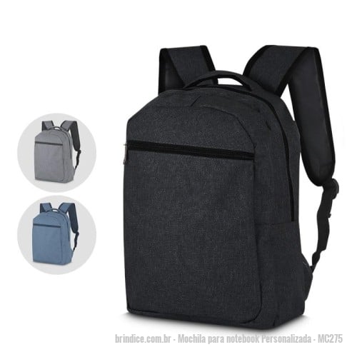 Mochila para notebook personalizada - Mochila para notebook Personalizada - MC275 - Mochila p/ Notebook em tecido poliéster. Parte externa: Bolso frontal com zíper; Alça de mão e ombro; Parte interna: Compartimento para Notebook, Tamanho total do Notebook - 15,6" - 173898 - Portal de Brindes Personalizados | Guia Bríndice 38 Anos - Mochila para notebook
