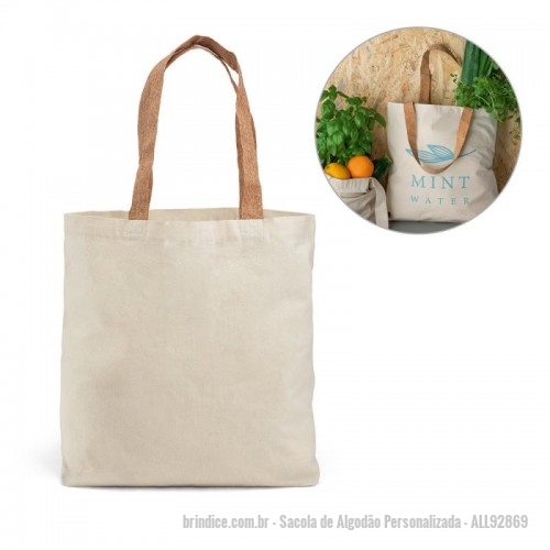 Sacola de Algodão personalizada - Sacola de Algodão Personalizada - ALL92869 - Sacola 100% algodão (180 g/m²) com alças de 60 cm em cortiça e com bolso interior. 450 x 400 x 105 mm - 146724 - Portal de Brindes Personalizados | Guia Bríndice 38 Anos - Sacola de Algodão
