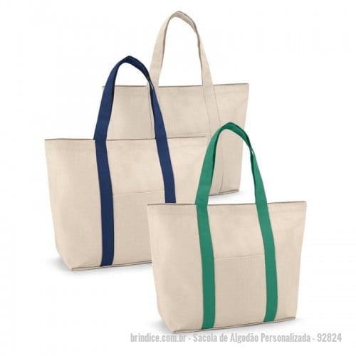 Sacola de Algodão personalizada - Sacola de Algodão Personalizada - 92824 - Sacola 100% algodão canvas (280 g/m²) com bolso frontal e bolso interior com zíper. A sacola contém fecho magnético e alças de 60 cm. 530 x 380 x 170 mm - 154777 - Portal de Brindes Personalizados | Guia Bríndice 38 Anos - Sacola de Algodão