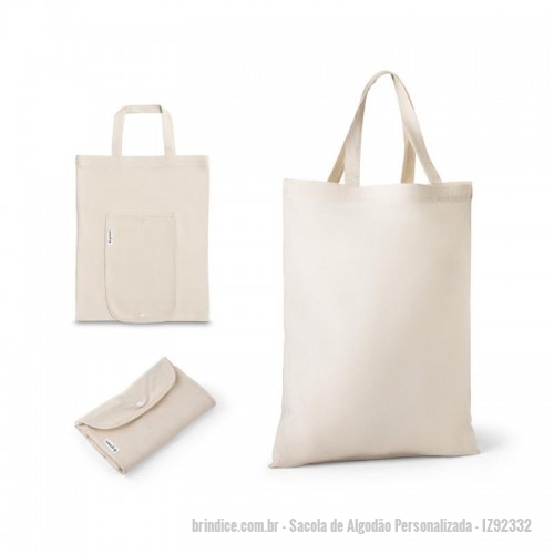 Sacola de Algodão personalizada - Sacola de Algodão Personalizada - IZ92332 - Sacola dobrável em algodão (140 g/m²) composta por 50% algodão e 50% algodão reciclado, com alças de 38 cm. Aberto: 380 x 470 mm | Dobrado: 135 x 205 mm - 158010 - Portal de Brindes Personalizados | Guia Bríndice 38 Anos - Sacola de Algodão