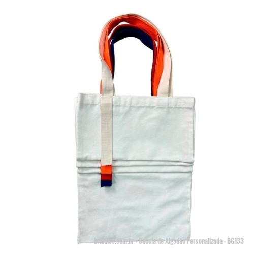 Sacola de Algodão personalizada - Sacola de Algodão Personalizada - BG133 - Sacola 100% algodão com alça colorida. - 170568 - Portal de Brindes Personalizados | Guia Bríndice 38 Anos - Sacola de Algodão