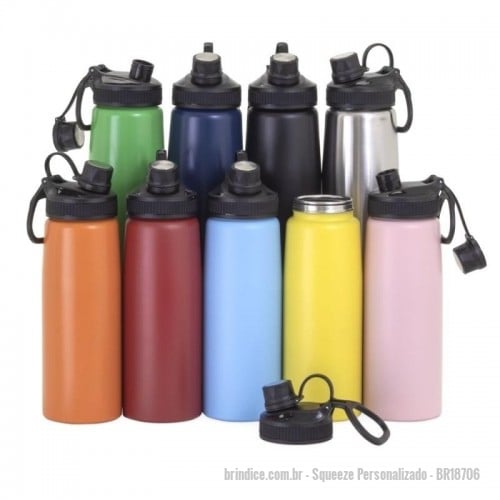 Squeeze personalizado - Squeeze Personalizado - BR18706 - Squeeze inox 900ml com tampa plástica, bocal com tampa protetora e alça para transporte. Altura : 25,8 cm Largura : 8,7 cm Circunferência : 24,5 cm Medidas aproximadas para gravação (CxL): 12 cm x 4 cm Peso aproximado (g): 194 - 152528 - Portal de Brindes Personalizados | Guia Bríndice 38 Anos - Squeeze