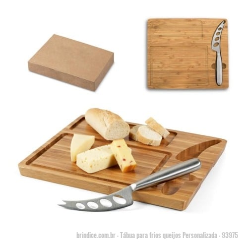 Tábua para frios queijos personalizada - Tábua para frios queijos Personalizada - 93975 - Tábua de queijos em bambu com faca inclusa. Fornecido em caixa presente de papel kraft reciclado. Certificação EU Food Grade. A cor e o resultado da impressão nos materiais naturais pode variar entre produtos. 300 x 260 x 15 mm | Caixa: 307 x 267 x 21 mm - 173835 - Portal de Brindes Personalizados | Guia Bríndice 38 Anos - Tábua para frios queijos